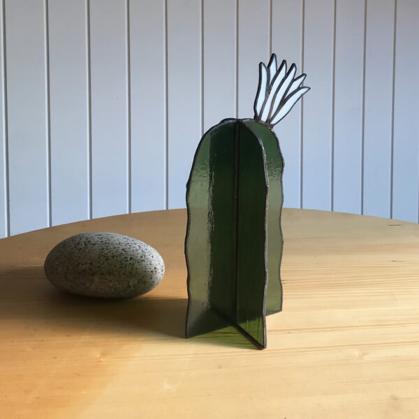Virágzó kaktusz asztali üvegdísz, fehér virággal (nagy)